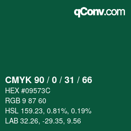 Color code: CMYK 90 / 0 / 31 / 66 | qconv.com