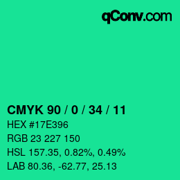カラーコード: CMYK 90 / 0 / 34 / 11 | qconv.com