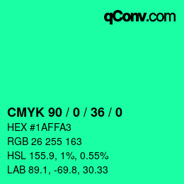 颜色代码: CMYK 90 / 0 / 36 / 0 | qconv.com