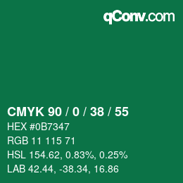 カラーコード: CMYK 90 / 0 / 38 / 55 | qconv.com