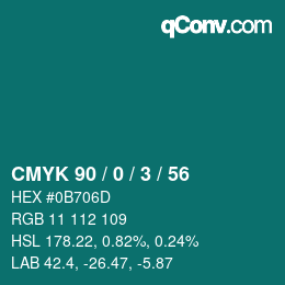 Farbcode: CMYK 90 / 0 / 3 / 56 | qconv.com