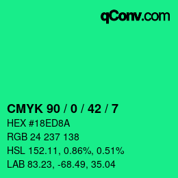 カラーコード: CMYK 90 / 0 / 42 / 7 | qconv.com