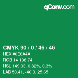 Farbcode: CMYK 90 / 0 / 46 / 46 | qconv.com