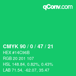 Color code: CMYK 90 / 0 / 47 / 21 | qconv.com