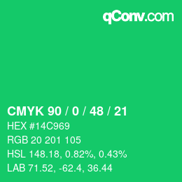 Color code: CMYK 90 / 0 / 48 / 21 | qconv.com