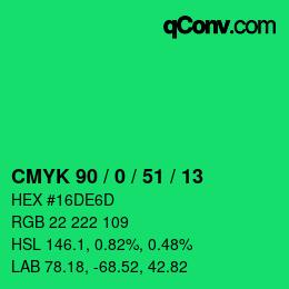 Farbcode: CMYK 90 / 0 / 51 / 13 | qconv.com