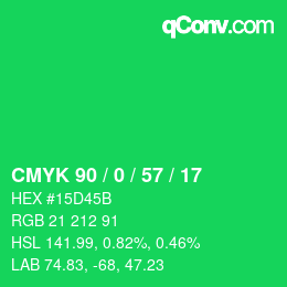 颜色代码: CMYK 90 / 0 / 57 / 17 | qconv.com