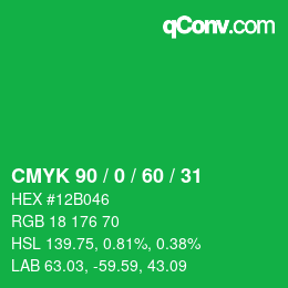 カラーコード: CMYK 90 / 0 / 60 / 31 | qconv.com