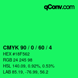颜色代码: CMYK 90 / 0 / 60 / 4 | qconv.com