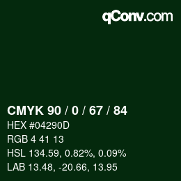 Color code: CMYK 90 / 0 / 67 / 84 | qconv.com
