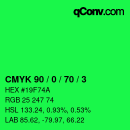 颜色代码: CMYK 90 / 0 / 70 / 3 | qconv.com
