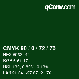 颜色代码: CMYK 90 / 0 / 72 / 76 | qconv.com