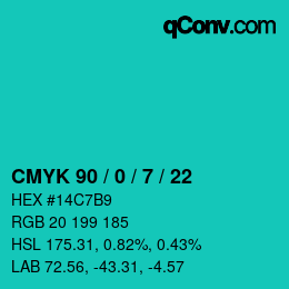 Color code: CMYK 90 / 0 / 7 / 22 | qconv.com