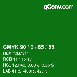 Farbcode: CMYK 90 / 0 / 85 / 55 | qconv.com
