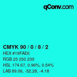 カラーコード: CMYK 90 / 0 / 8 / 2 | qconv.com