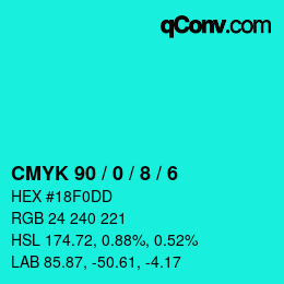 カラーコード: CMYK 90 / 0 / 8 / 6 | qconv.com