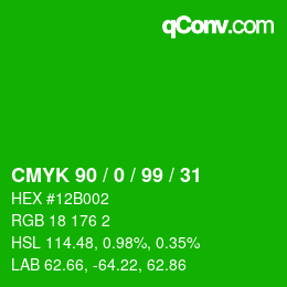 颜色代码: CMYK 90 / 0 / 99 / 31 | qconv.com
