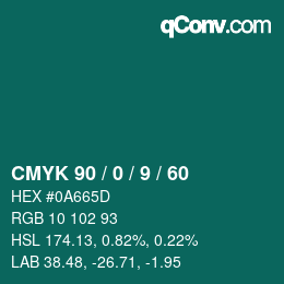 カラーコード: CMYK 90 / 0 / 9 / 60 | qconv.com