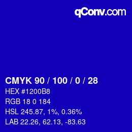 Code couleur: CMYK 90 / 100 / 0 / 28 | qconv.com