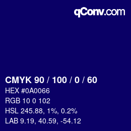 カラーコード: CMYK 90 / 100 / 0 / 60 | qconv.com
