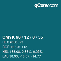 Color code: CMYK 90 / 12 / 0 / 55 | qconv.com