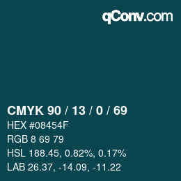 Color code: CMYK 90 / 13 / 0 / 69 | qconv.com