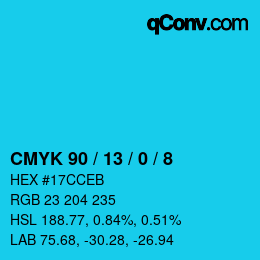 颜色代码: CMYK 90 / 13 / 0 / 8 | qconv.com