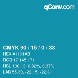 Farbcode: CMYK 90 / 15 / 0 / 33 | qconv.com