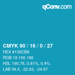 カラーコード: CMYK 90 / 16 / 0 / 27 | qconv.com