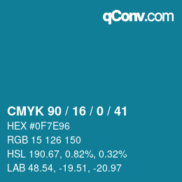 Color code: CMYK 90 / 16 / 0 / 41 | qconv.com