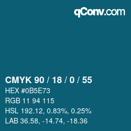 Farbcode: CMYK 90 / 18 / 0 / 55 | qconv.com