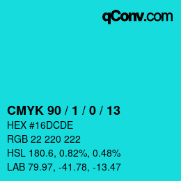 カラーコード: CMYK 90 / 1 / 0 / 13 | qconv.com