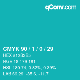 カラーコード: CMYK 90 / 1 / 0 / 29 | qconv.com
