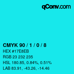 カラーコード: CMYK 90 / 1 / 0 / 8 | qconv.com