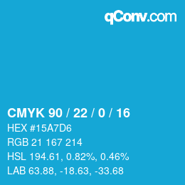 颜色代码: CMYK 90 / 22 / 0 / 16 | qconv.com