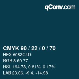 颜色代码: CMYK 90 / 22 / 0 / 70 | qconv.com