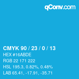 颜色代码: CMYK 90 / 23 / 0 / 13 | qconv.com