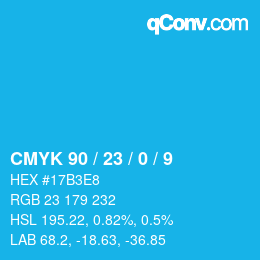 カラーコード: CMYK 90 / 23 / 0 / 9 | qconv.com