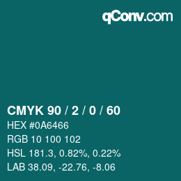 カラーコード: CMYK 90 / 2 / 0 / 60 | qconv.com
