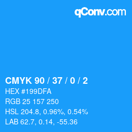 カラーコード: CMYK 90 / 37 / 0 / 2 | qconv.com