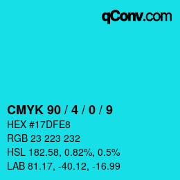 颜色代码: CMYK 90 / 4 / 0 / 9 | qconv.com