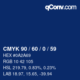 カラーコード: CMYK 90 / 60 / 0 / 59 | qconv.com