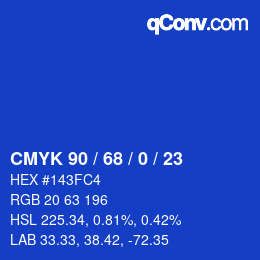 カラーコード: CMYK 90 / 68 / 0 / 23 | qconv.com