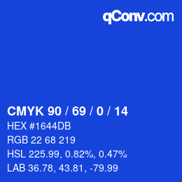 Farbcode: CMYK 90 / 69 / 0 / 14 | qconv.com