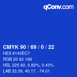 Color code: CMYK 90 / 69 / 0 / 22 | qconv.com