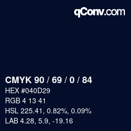 Color code: CMYK 90 / 69 / 0 / 84 | qconv.com