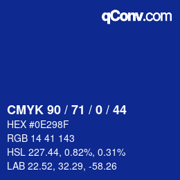 カラーコード: CMYK 90 / 71 / 0 / 44 | qconv.com