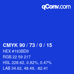 カラーコード: CMYK 90 / 73 / 0 / 15 | qconv.com