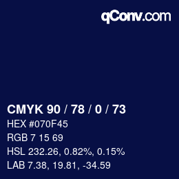 カラーコード: CMYK 90 / 78 / 0 / 73 | qconv.com