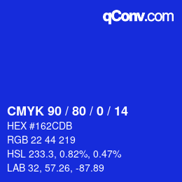 颜色代码: CMYK 90 / 80 / 0 / 14 | qconv.com